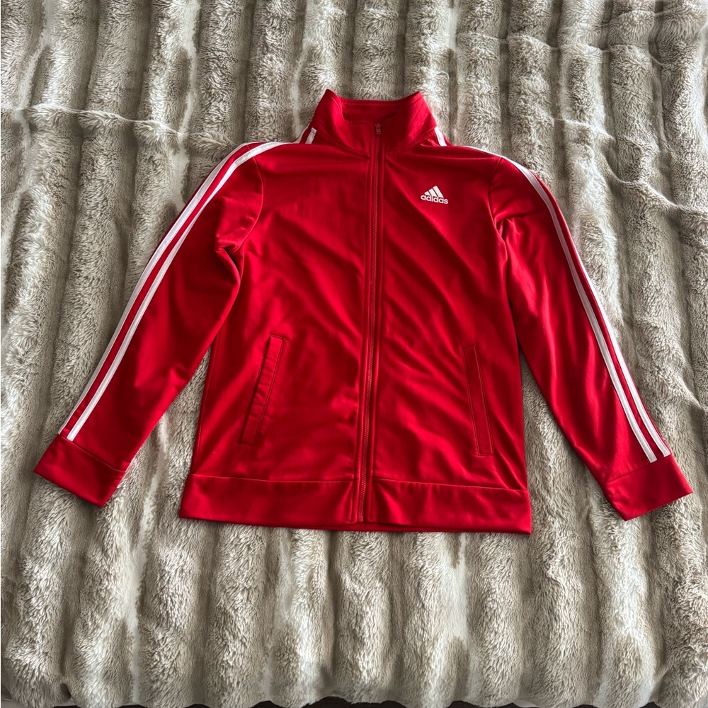Adidas Kids Red Jacket with White Stripes